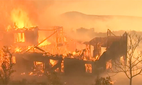 Fire engulfs a Californian home
