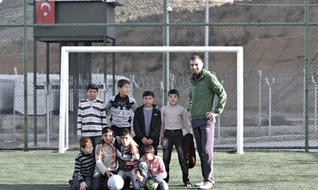 Professional Syrian footballer Shaher Shaheen at Nizip refugee camp in Turkey